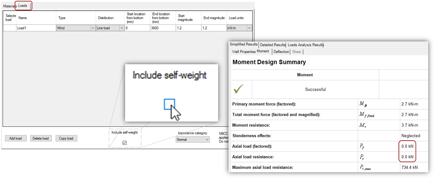 Horizontal spanning wall post 15 turning off self-weight and checking Pf for zero