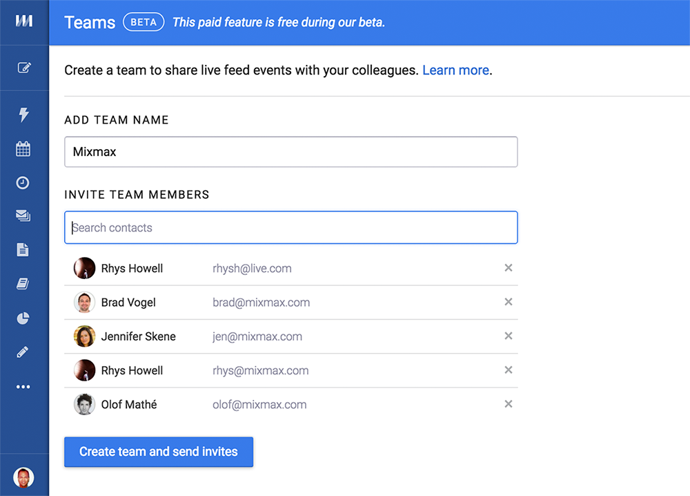 Mixmax teams dashboard