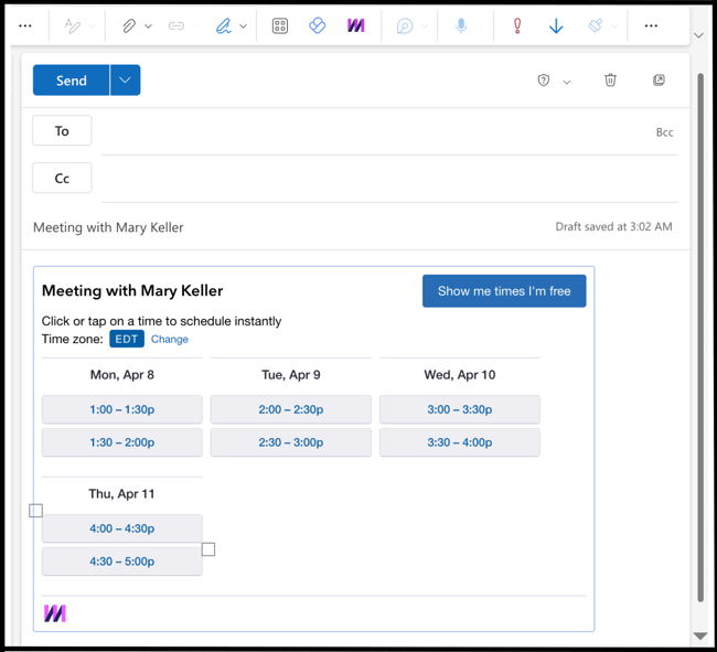 In-email calendar Outlook